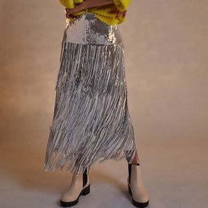 ANTHROPOLOGIE Maeve Tatiana Sequined Fringed Skirt